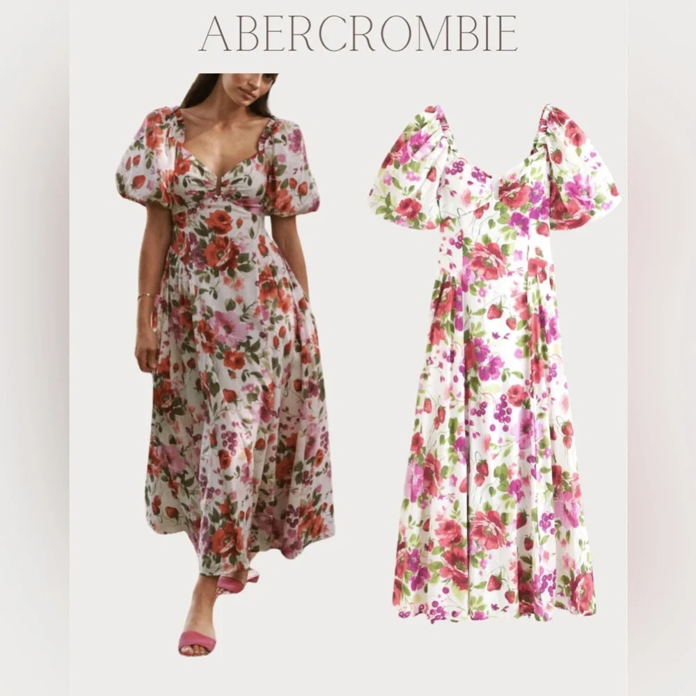 Abercrombie & Fitch Hardware Drama Puff Sleeve Maxi Dress size Small